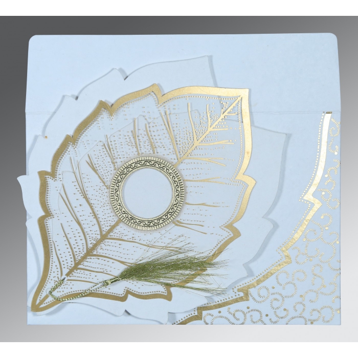 WHITE TRANSPARENT HANDMADE COTTON FLORAL THEMED - FOIL STAMPED WEDDING CARD : IN-8219H - 123WeddingCards