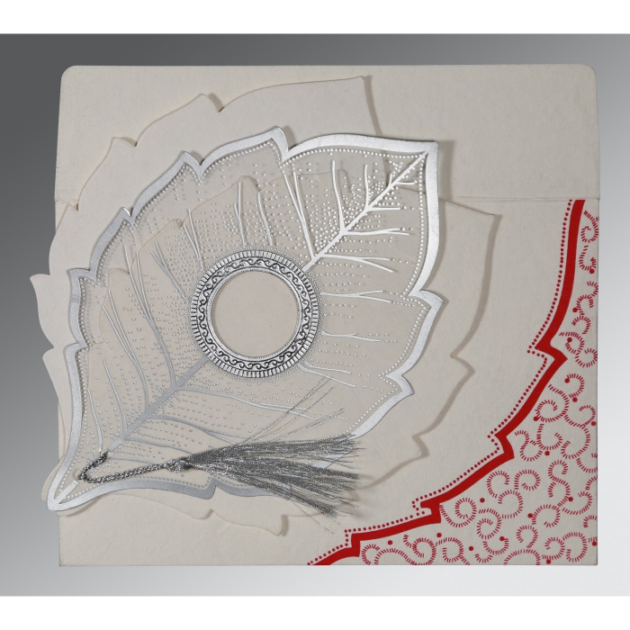 BEIGE HANDMADE COTTON FLORAL THEMED - FOIL STAMPED WEDDING CARD : IN-8219L - 123WeddingCards
