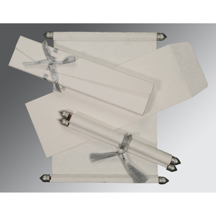 OFF-WHITE HANDMADE SILK WEDDING CARD : SC-5001I - 123WeddingCards