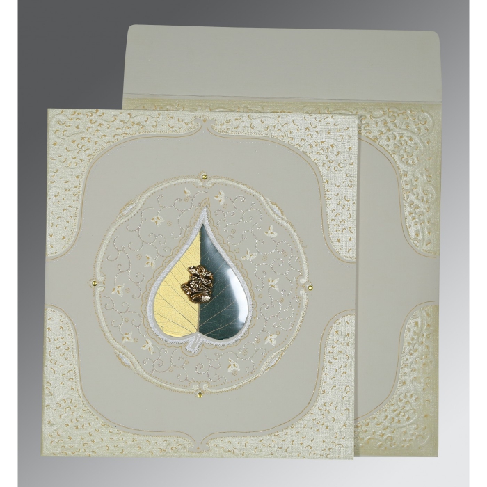 OFF-WHITE MATTE EMBOSSED WEDDING CARD : C-1153 - 123WeddingCards