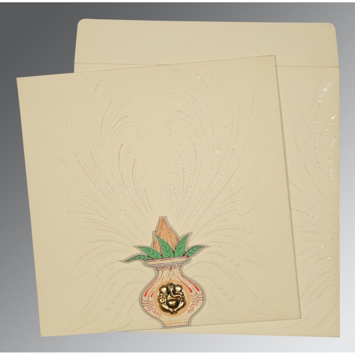 IVORY MATTE EMBOSSED WEDDING INVITATION : IN-1188 - 123WeddingCards