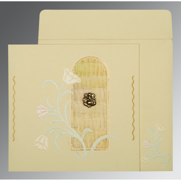 CREAM MATTE EMBOSSED WEDDING CARD : IN-1203 - 123WeddingCards