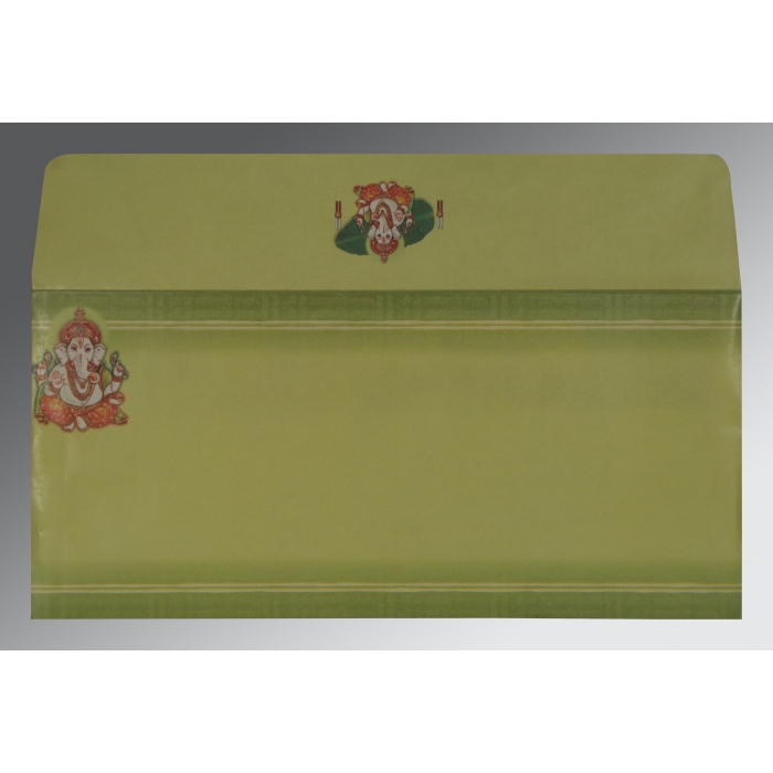 LIGHT GREEN MATTE EMBOSSED WEDDING CARD : IN-2054 - 123WeddingCards
