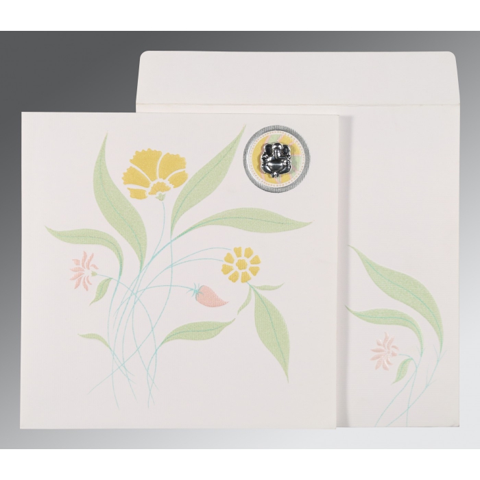 OFF-WHITE MATTE FLORAL THEMED - EMBOSSED WEDDING INVITATION : IN-1114 - 123WeddingCards
