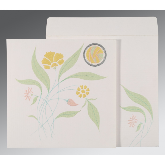 OFF-WHITE MATTE FLORAL THEMED - EMBOSSED WEDDING INVITATION : RU-1114 - 123WeddingCards