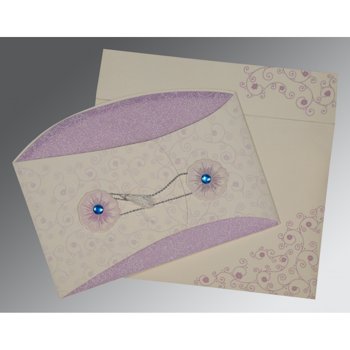 IVORY PURPLE MATTE FLORAL THEMED - SCREEN PRINTED WEDDING CARD : C-1431 - 123WeddingCards