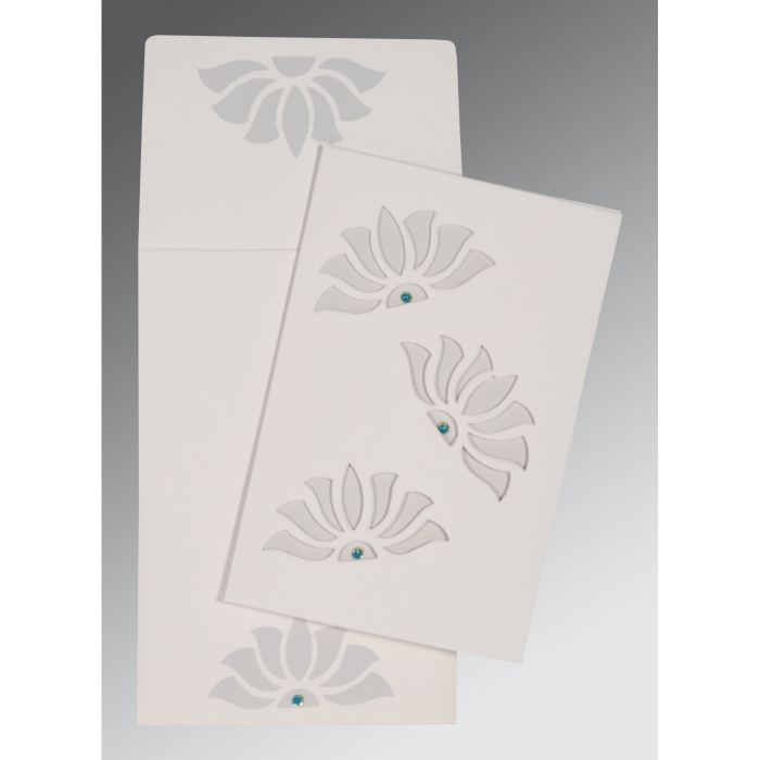 OFF-WHITE MATTE FLORAL THEMED - SCREEN PRINTED WEDDING INVITATION : RU-1254 - 123WeddingCards