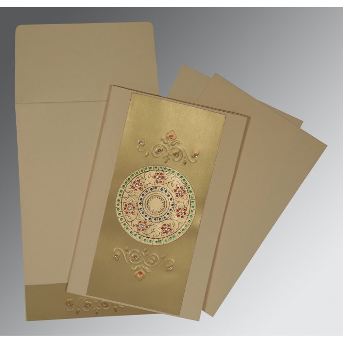 GOLD BEIGE MATTE FOIL STAMPED WEDDING CARD : C-1407 - 123WeddingCards