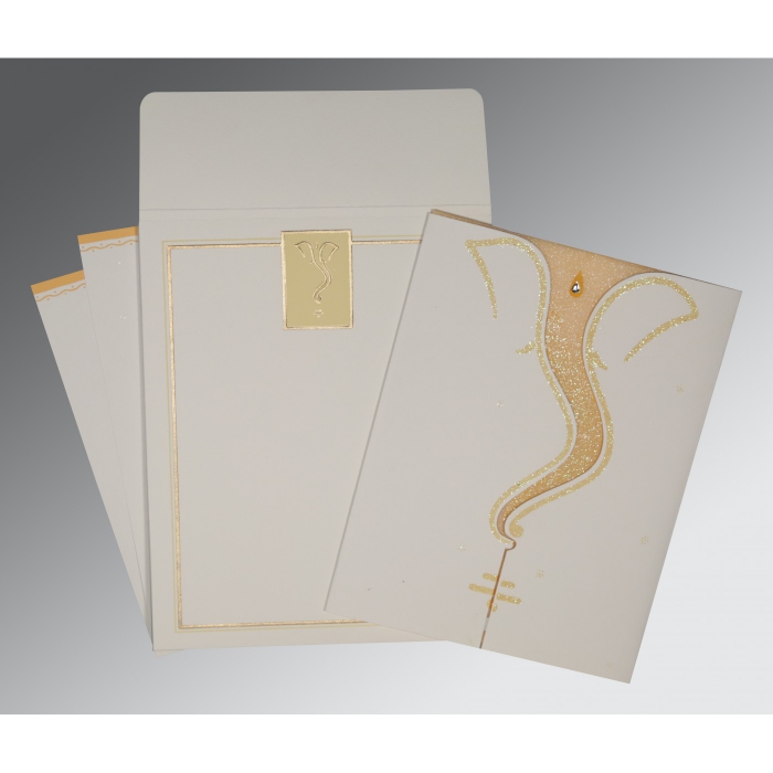 OFF-WHITE MATTE GLITTER WEDDING CARD : W-2103 - 123WeddingCards