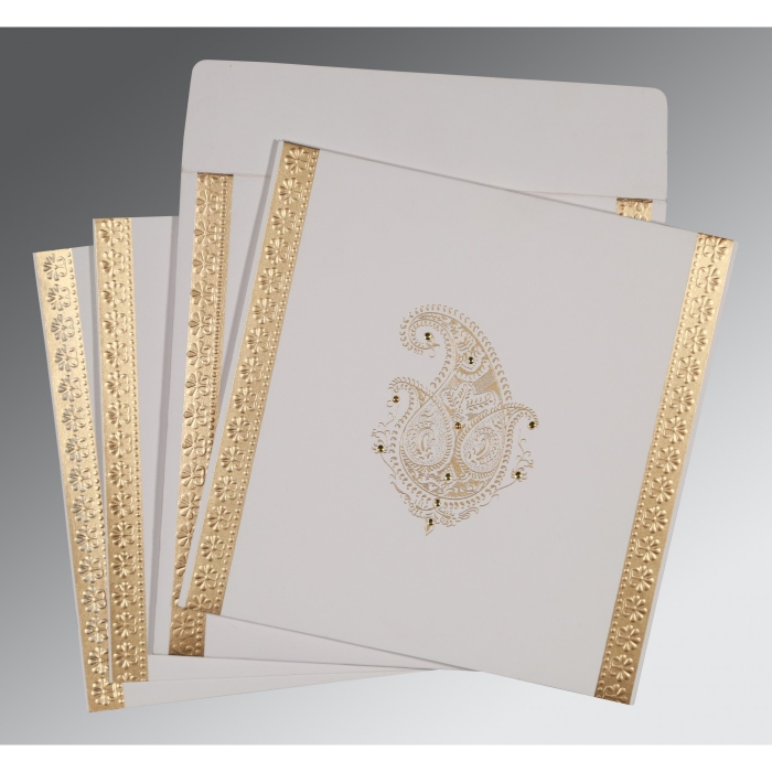 OFF-WHITE MATTE EMBOSSED WEDDING INVITATION : IN-8231J - 123WeddingCards