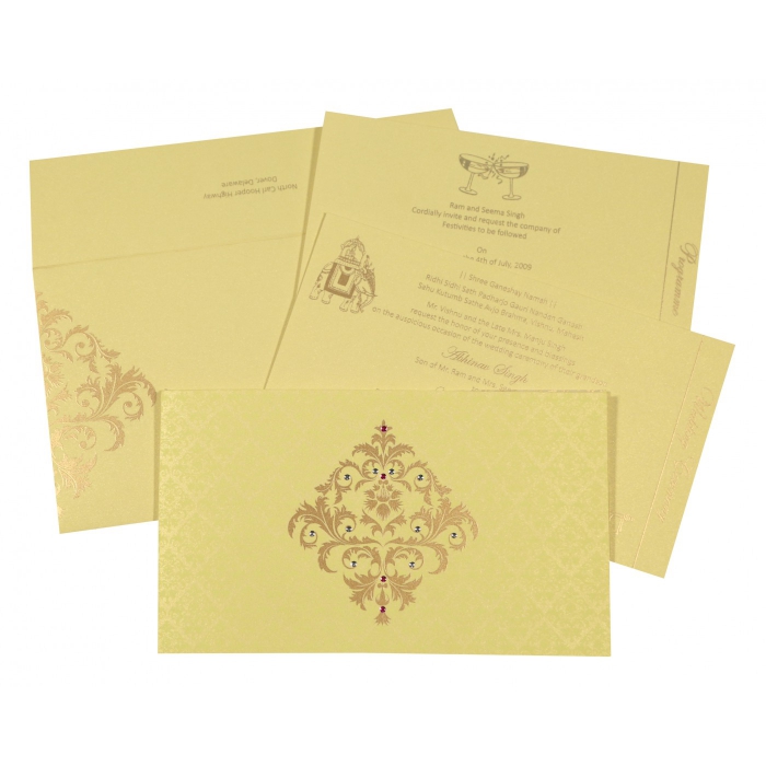 KHAKI SHIMMERY DAMASK THEMED - SCREEN PRINTED WEDDING CARD : IN-8257B - 123WeddingCards