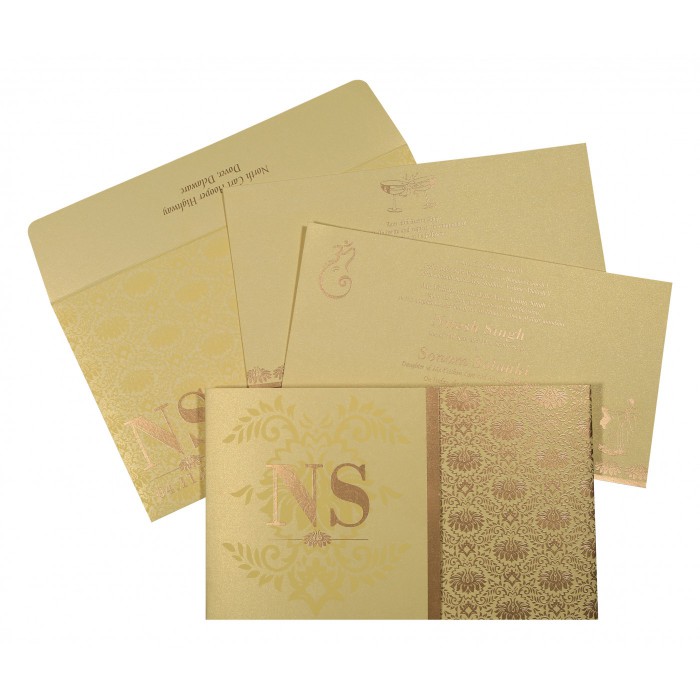 KHAKI SHIMMERY DAMASK THEMED - SCREEN PRINTED WEDDING INVITATION : SO-8261C - 123WeddingCards