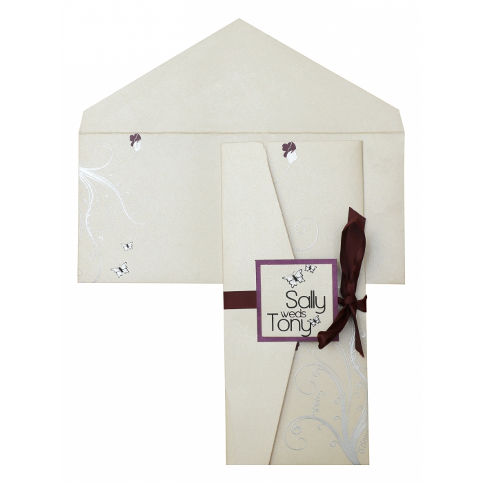 IVORY SHIMMERY FLORAL THEMED - SCREEN PRINTED WEDDING INVITATION : G-824 - 123WeddingCards