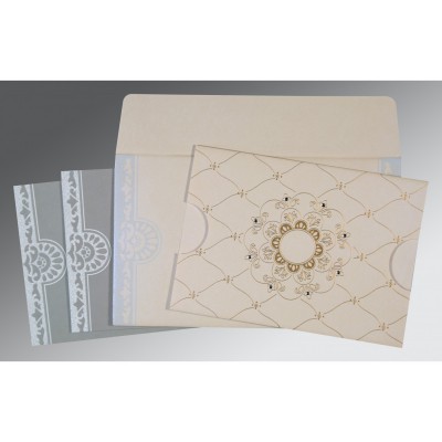 IVORY SHIMMERY FLORAL THEMED - SCREEN PRINTED WEDDING CARD : IN-8227O - 123WeddingCards
