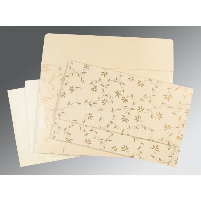 CREAM SHIMMERY FLORAL THEMED - SCREEN PRINTED WEDDING INVITATION : IN-8226L - 123WeddingCards