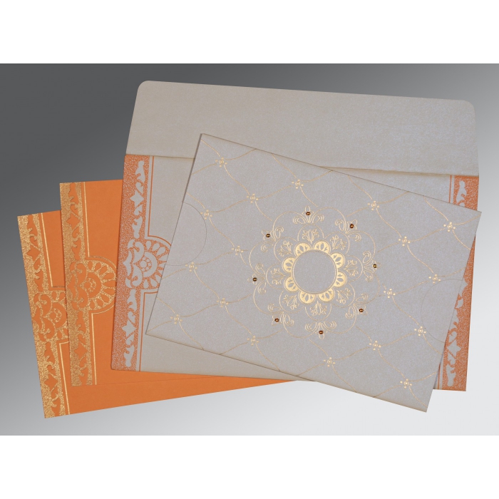 OFF-WHITE SHIMMERY FLORAL THEMED - SCREEN PRINTED WEDDING CARD : IN-8227D - 123WeddingCards