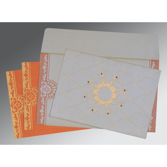 BLUE OFF-WHITE SHIMMERY FLORAL THEMED - SCREEN PRINTED WEDDING CARD : IN-8227N - 123WeddingCards