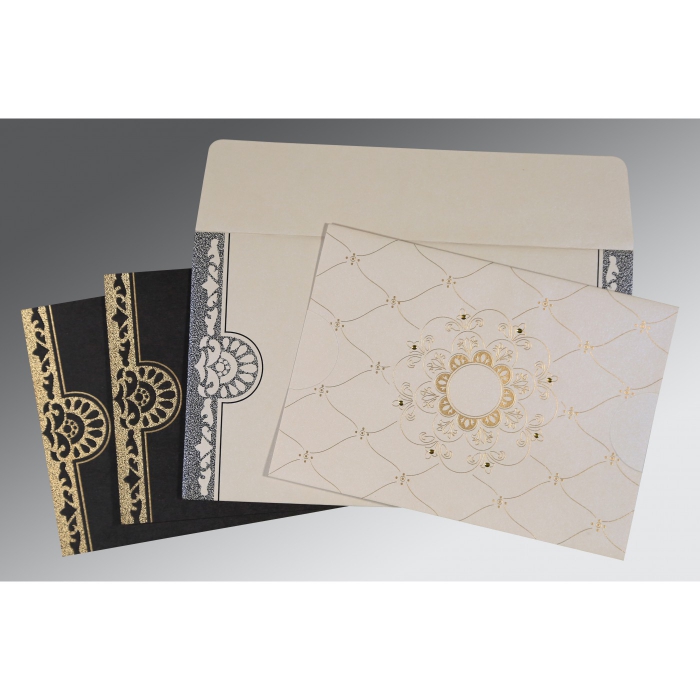LIGHT GREY SHIMMERY FLORAL THEMED - SCREEN PRINTED WEDDING CARD : W-8227A - 123WeddingCards