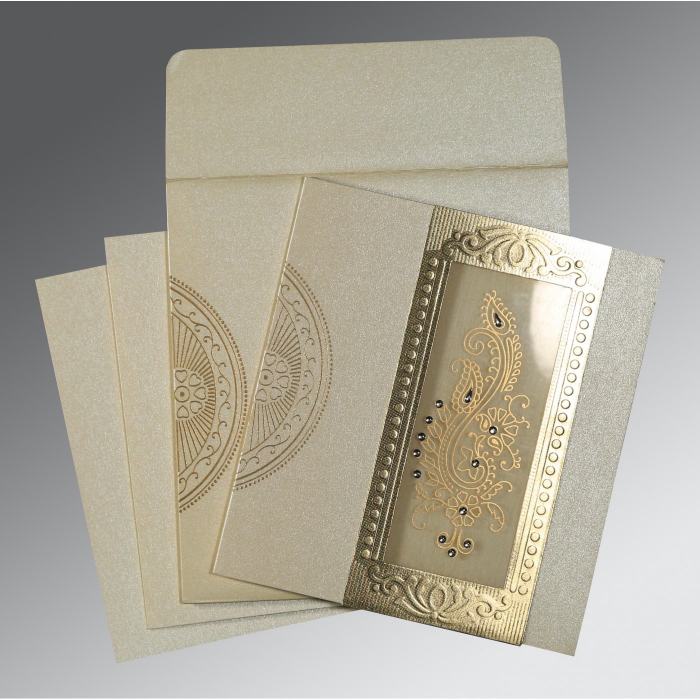 IVORY SHIMMERY FOIL STAMPED WEDDING INVITATION : IN-8230O - 123WeddingCards
