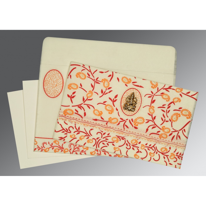 BEIGE WOOLY FLORAL THEMED - GLITTER WEDDING CARD : IN-8206C - 123WeddingCards