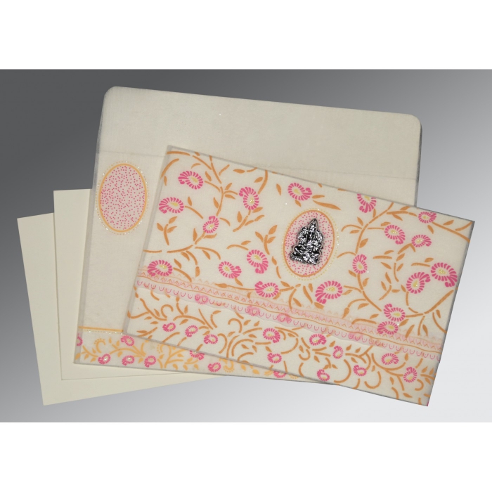 OFF-WHITE WOOLY FLORAL THEMED - GLITTER WEDDING CARD : IN-8206F - 123WeddingCards