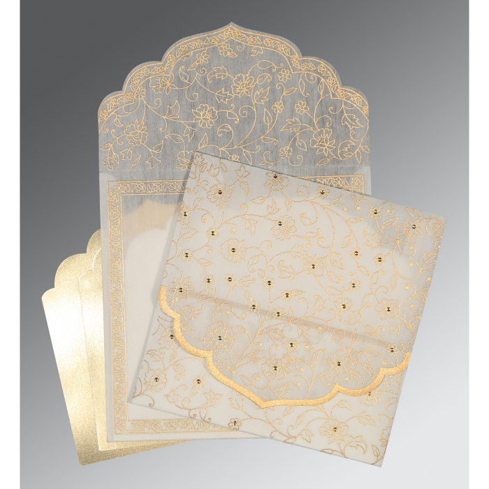 WHITE WOOLY FLORAL THEMED - SCREEN PRINTED WEDDING INVITATION : G-8211A - 123WeddingCards