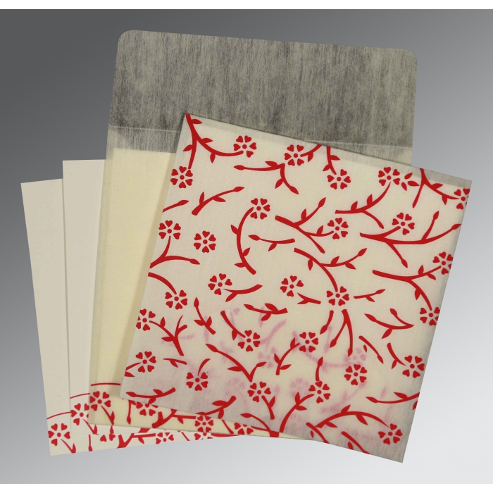 IVORY WOOLY FLORAL THEMED - SCREEN PRINTED WEDDING INVITATION : G-8216A - 123WeddingCards