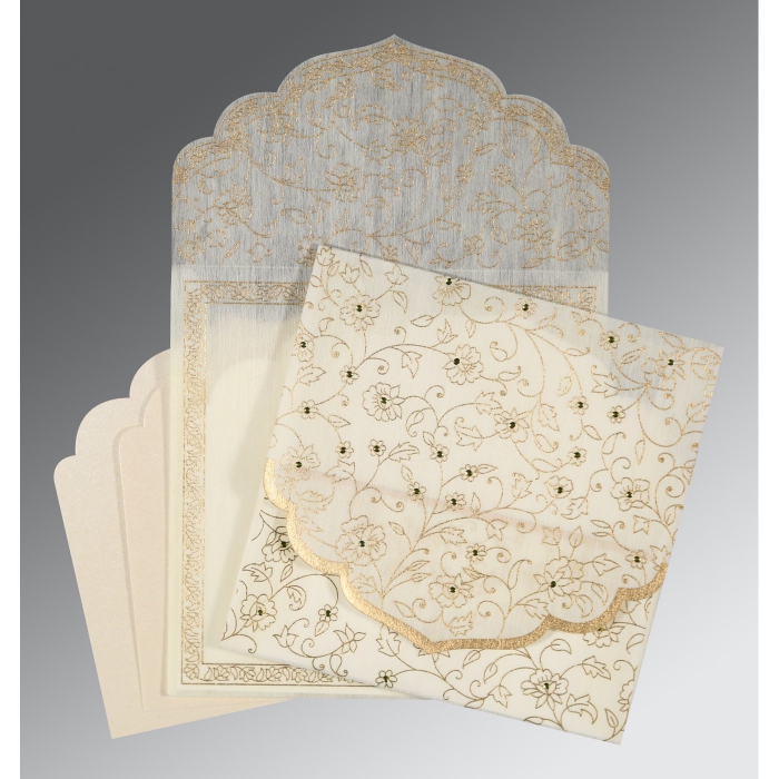 CREAM WOOLY FLORAL THEMED - SCREEN PRINTED WEDDING INVITATION : IN-8211G - 123WeddingCards