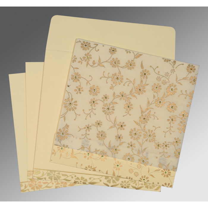 OFF-WHITE MATTE FLORAL THEMED - SCREEN PRINTED WEDDING CARD : IN-8222I - 123WeddingCards