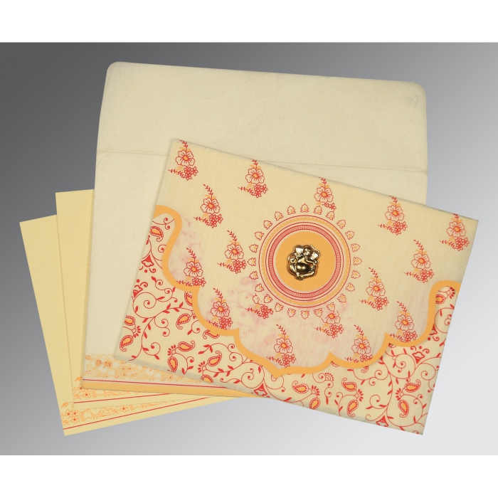 IVORY WOOLY SCREEN PRINTED WEDDING INVITATION : IN-8207A - 123WeddingCards