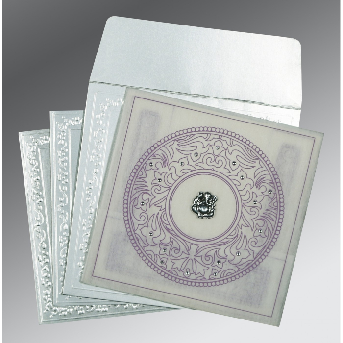 WHITE WOOLY SCREEN PRINTED WEDDING CARD : IN-8214J - 123WeddingCards