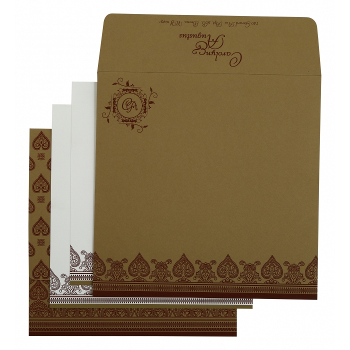 KHAKI MATTE SCREEN PRINTED WEDDING INVITATION : IN-809C - 123WeddingCards