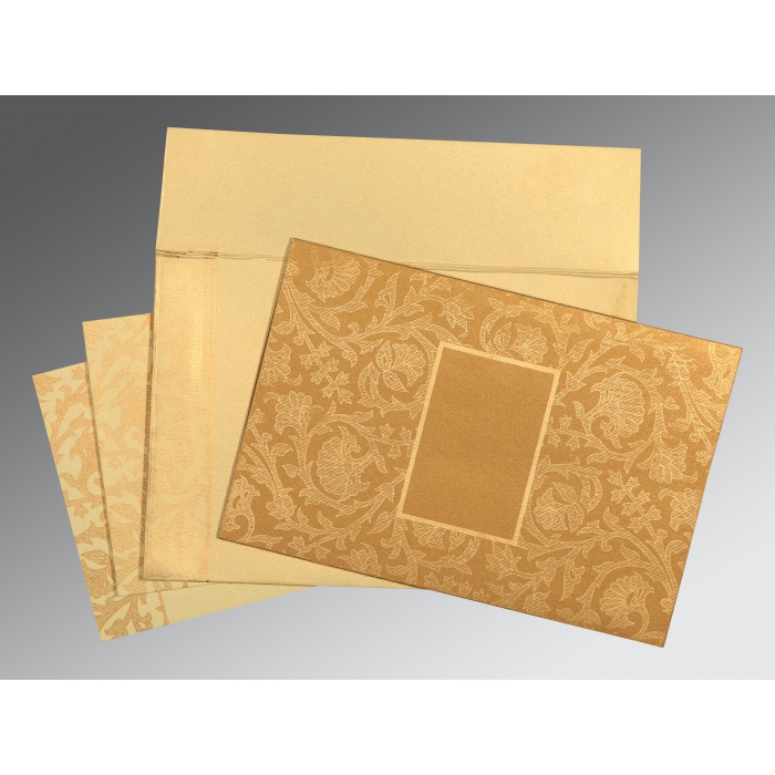 YELLOW GOLD SHIMMERY POCKET THEMED - EMBOSSED WEDDING INVITATION : D-1434 - 123WeddingCards