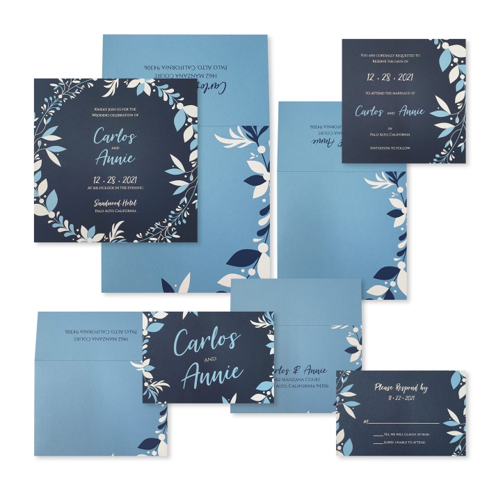  MATTE SCREEN PRINTED WEDDING INVITATION : CORNER-WREATH - 123WeddingCards
