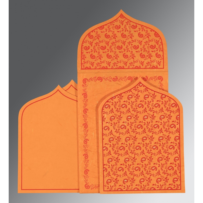 BURNT ORANGE HANDMADE SILK GLITTER WEDDING INVITATION : IN-8208G - 123WeddingCards