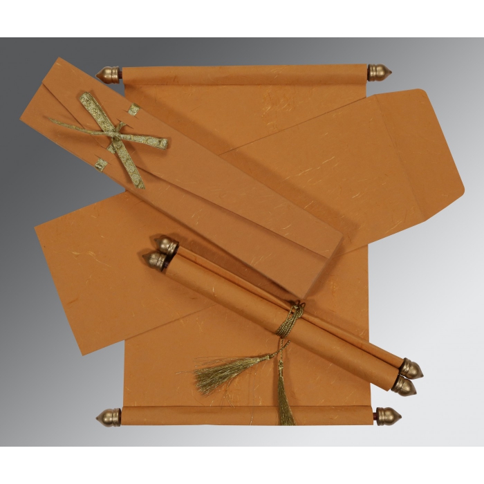 BURNT ORANGE HANDMADE SILK WEDDING CARD : SC-5001M - 123WeddingCards