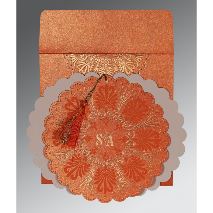 COPPER SHIMMERY FLORAL THEMED - EMBOSSED WEDDING CARD : IN-8238F - 123WeddingCards