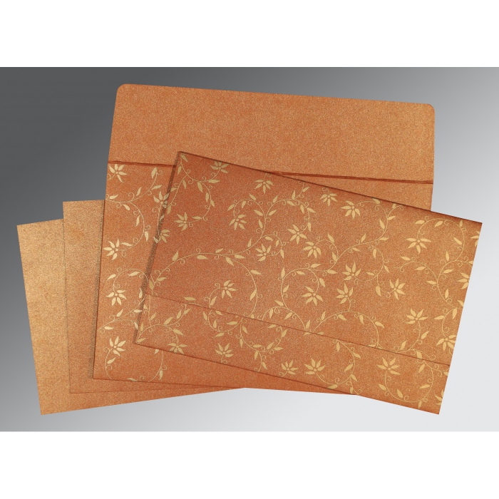BURNT ORANGE SHIMMERY FLORAL THEMED - SCREEN PRINTED WEDDING INVITATION : IN-8226E - 123WeddingCards