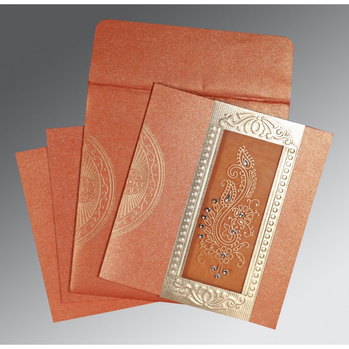 BURNT ORANGE SHIMMERY FOIL STAMPED WEDDING INVITATION : IN-8230T - 123WeddingCards