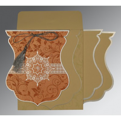 ORANGE SHIMMERY UNIQUE THEMED - SCREEN PRINTED WEDDING CARD : IN-8229I - 123WeddingCards