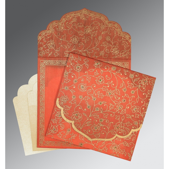 CORAL WOOLY FLORAL THEMED - SCREEN PRINTED WEDDING INVITATION : IN-8211F - 123WeddingCards