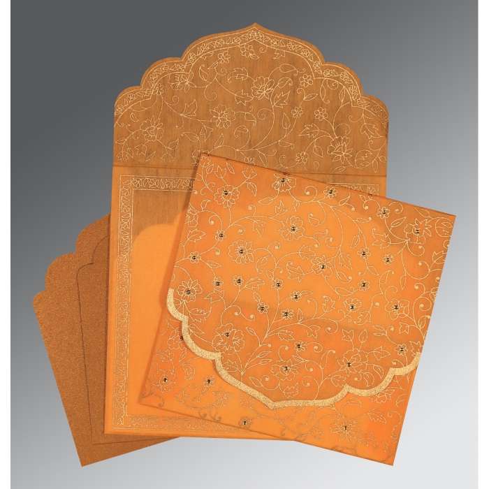 LIGHT ORANGE WOOLY FLORAL THEMED - SCREEN PRINTED WEDDING INVITATION : IN-8211L - 123WeddingCards