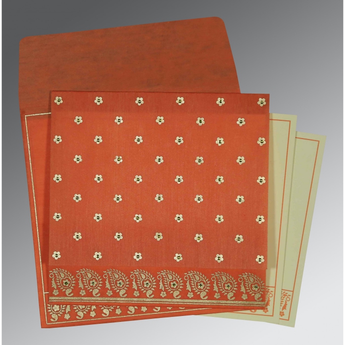 CORAL WOOLY FLORAL THEMED - SCREEN PRINTED WEDDING CARD : IN-8218E - 123WeddingCards