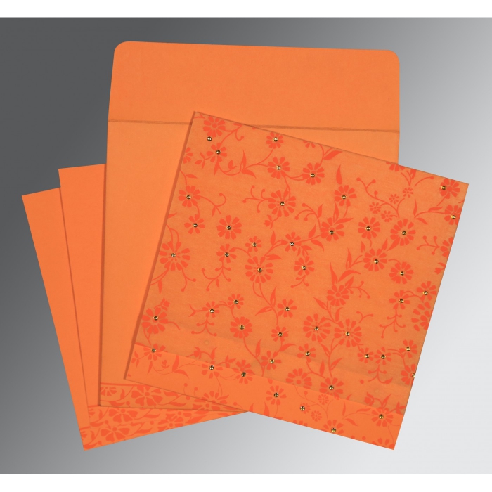 LIGHT ORANGE MATTE FLORAL THEMED - SCREEN PRINTED WEDDING CARD : IN-8222C - 123WeddingCards