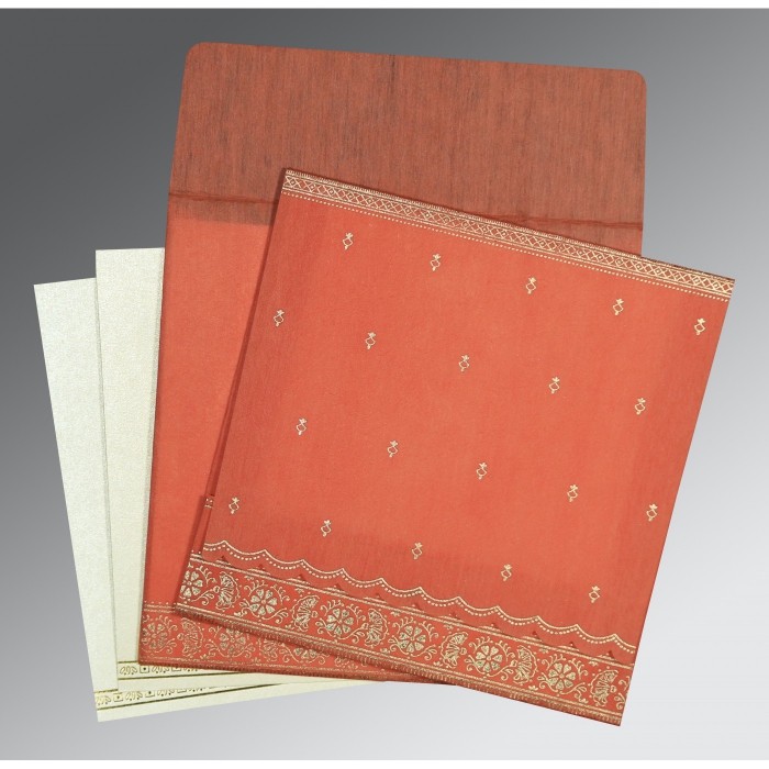 CORAL WOOLY FOIL STAMPED WEDDING CARD : IN-8242I - 123WeddingCards
