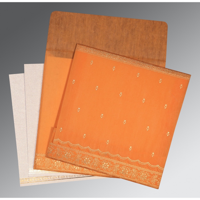 AUTUMN ORANGE WOOLY FOIL STAMPED WEDDING CARD : IN-8242Q - 123WeddingCards