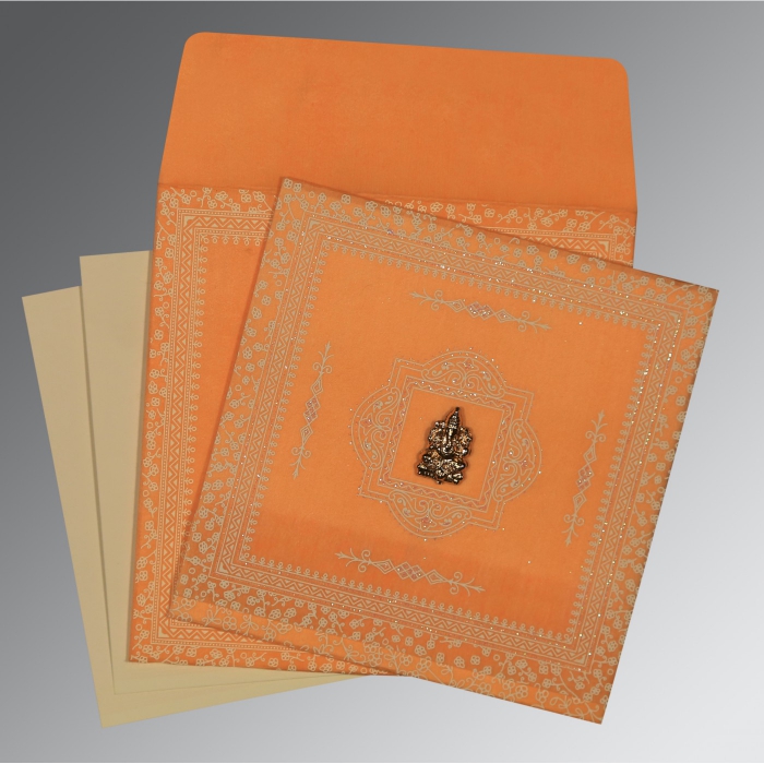 ORANGE WOOLY GLITTER WEDDING CARD : IN-8205H - 123WeddingCards