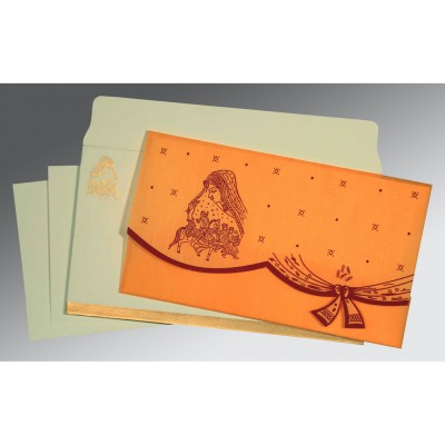 ORANGE WOOLY UNIQUE THEMED - SCREEN PRINTED WEDDING INVITATION : W-8204B - 123WeddingCards