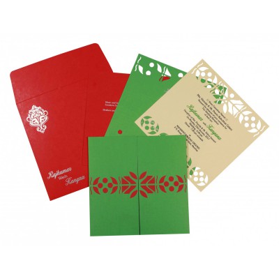 PARROT GREEN MATTE LASER CUT WEDDING INVITATION : IN-8260B - 123WeddingCards