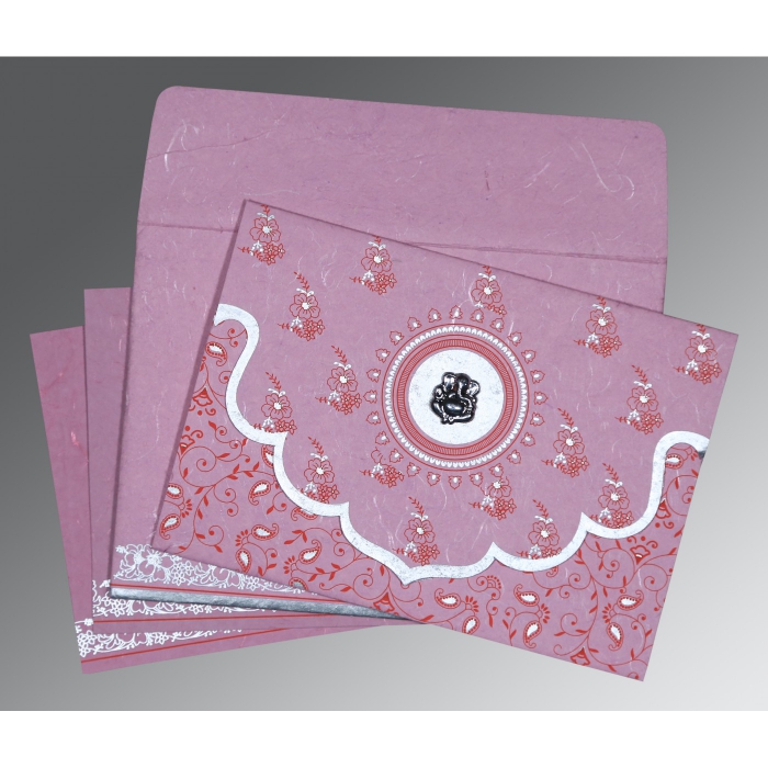 MAUVE PINK HANDMADE SILK SCREEN PRINTED WEDDING INVITATION : IN-8207K - 123WeddingCards